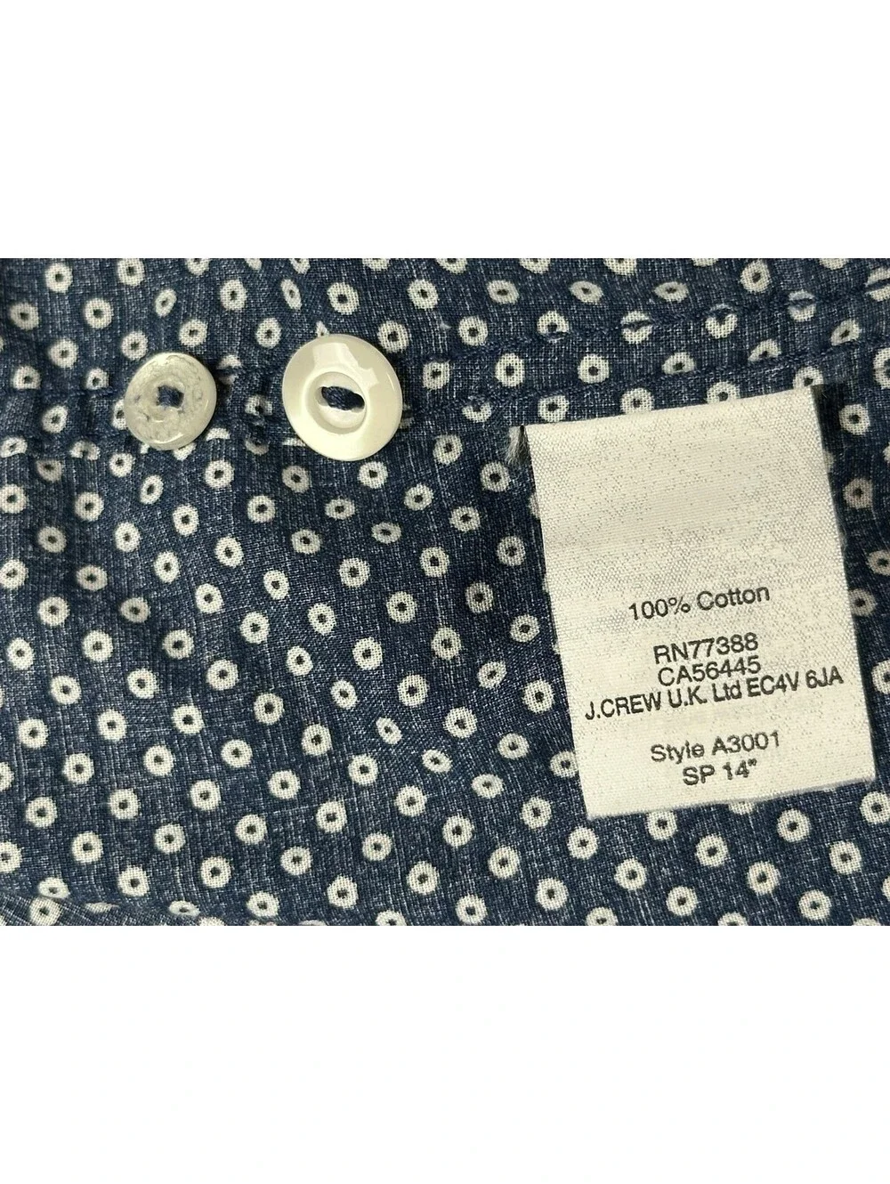 J.Crew Lightweight Chambray Men's S Navy Blue Dotted Long Sleeve Button-Up Shirt